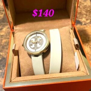 Tori burch leather bracelet watch beige